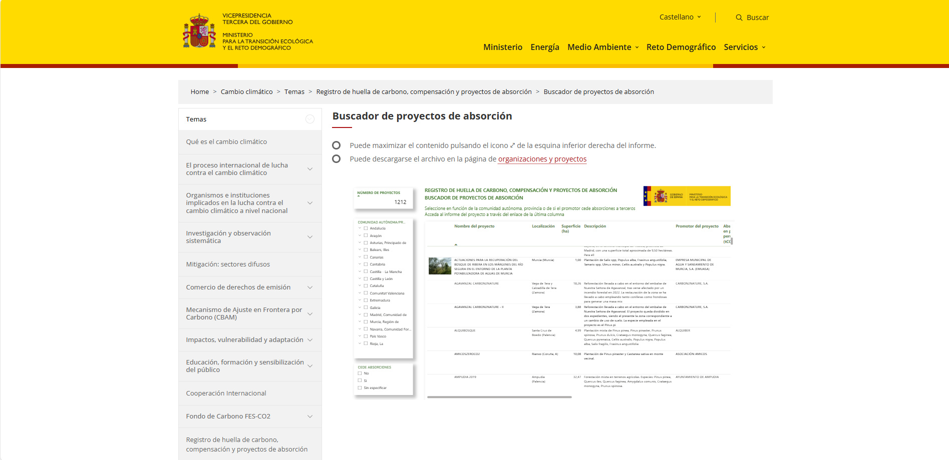 Buscador de proyectos de absorción