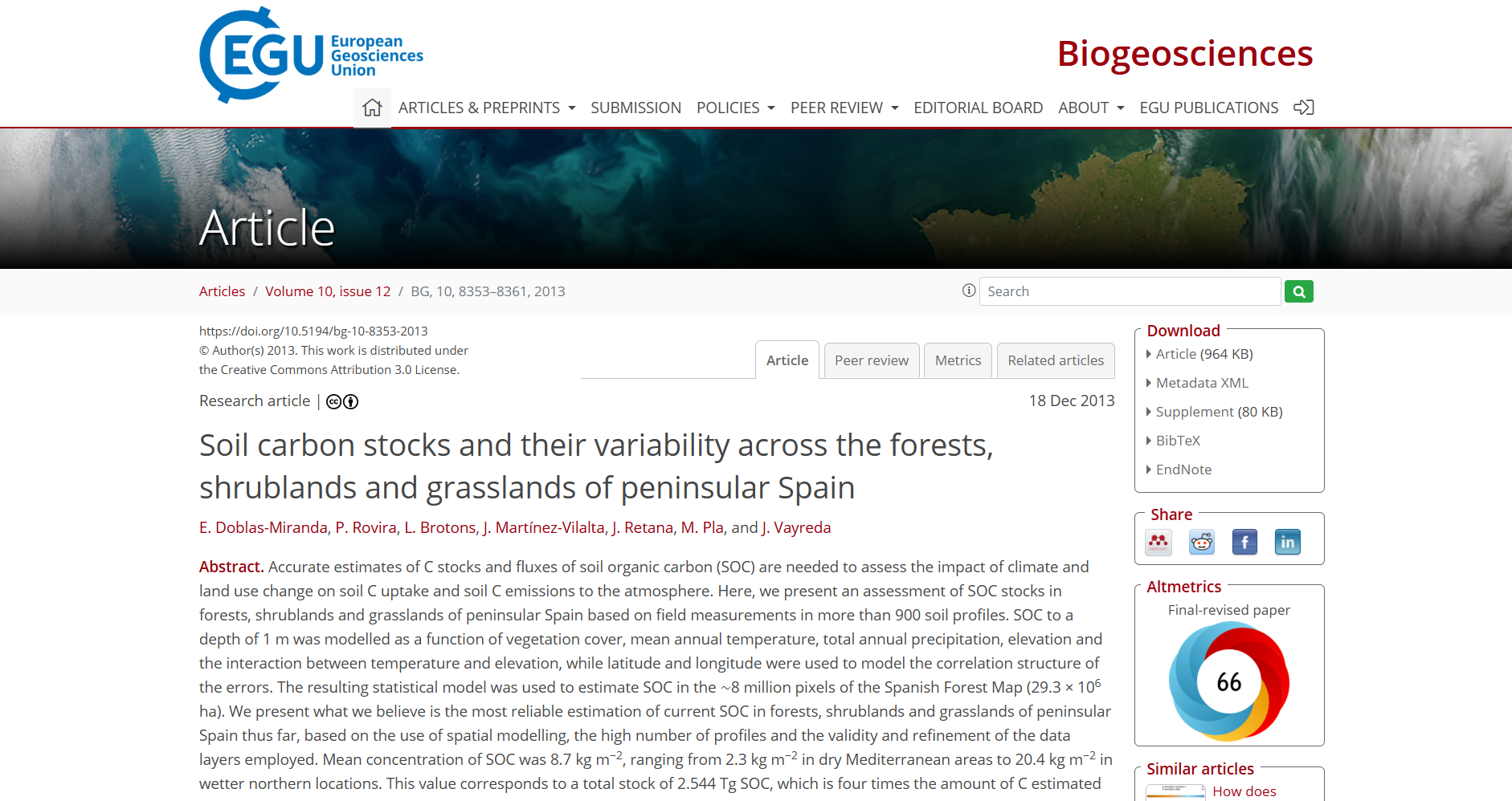 Soil carbon stocks and their variability across the forests, shrublands and grasslands of peninsular Spain